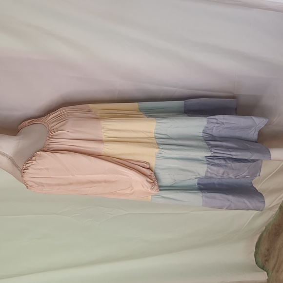 Pastel multicolor tiered dress 3/4 sleeve L XL pink yellow green blue prariecore - Picture 11 of 16